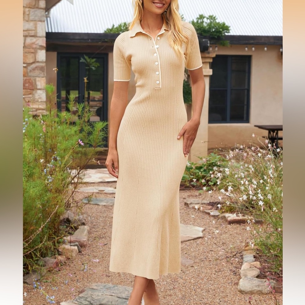 Cream Knit Polo Dress
